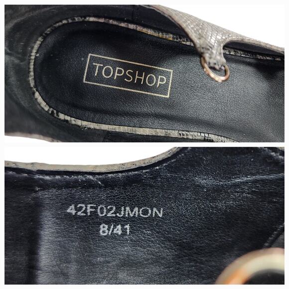 TOPSHOP Womens Kingdom Ghillie Gladiator Flats 8 Pointed Snakeskin Faux Leather - Picture 12 of 13